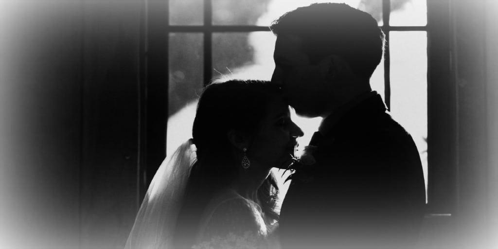 silhouette of a bride and groom 