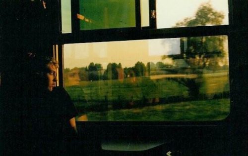 deanna on a train somewhere in Europe during her 20's