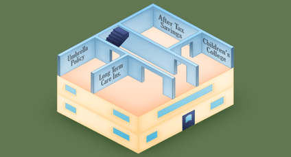 illustration depicting the third floor of a financial house