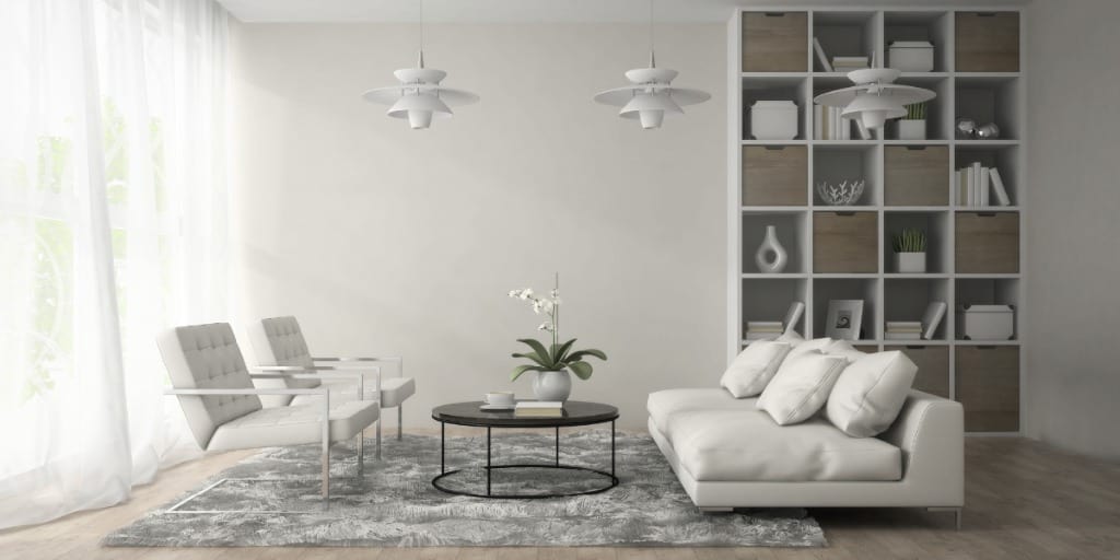 Interior of modern room with three white lamps 3D rendering