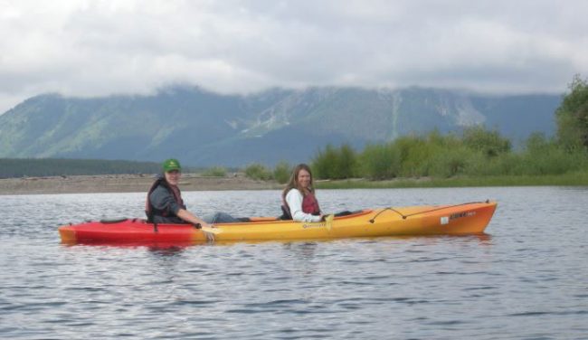 Amanda kayaking with her son