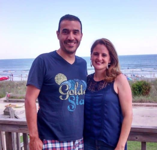 Laurie and her husband at the beach