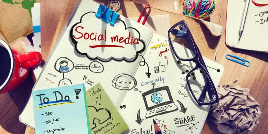 social media ideas written in a marketing notebook