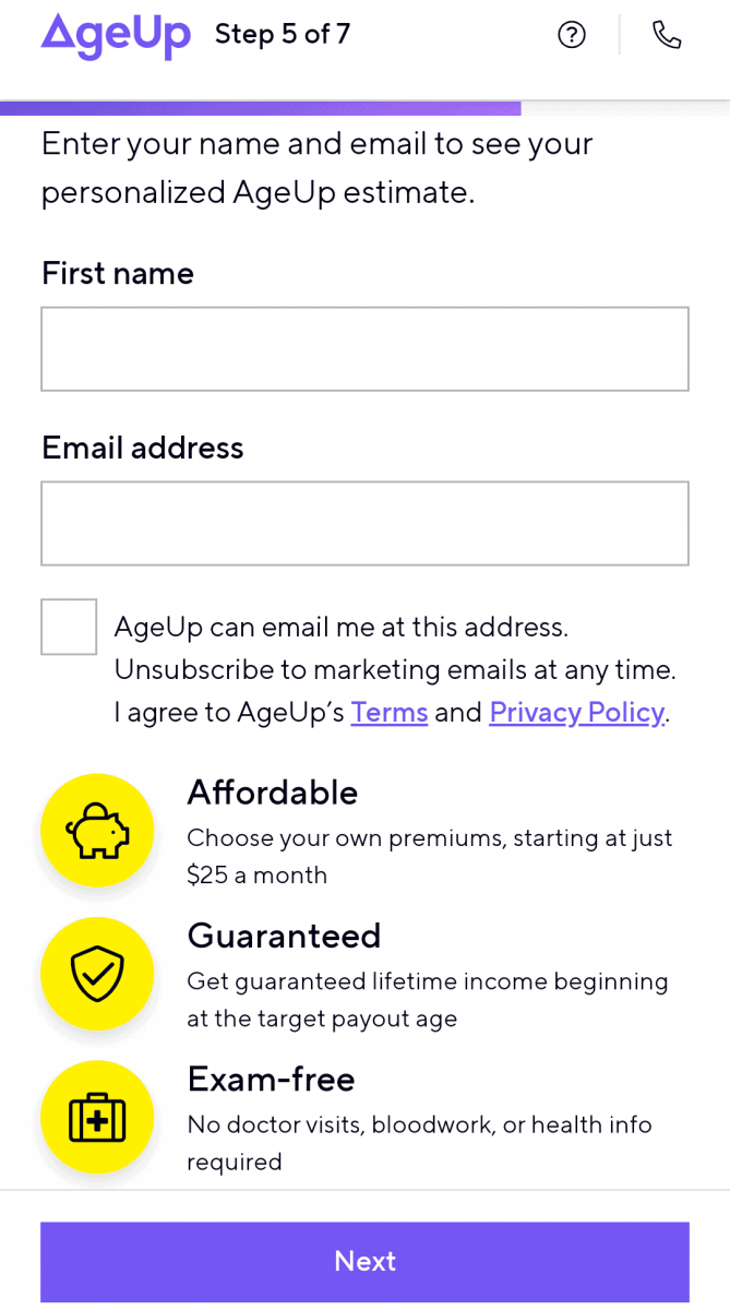 AgeUp Annuity Estimate Step 5