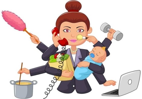 cartoon image of female balance business and home life