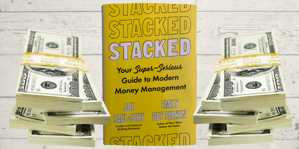 Stacked your super serious guide to modern money management book with stacks of benjamins