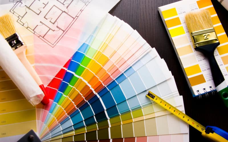 paint color charts and brushes